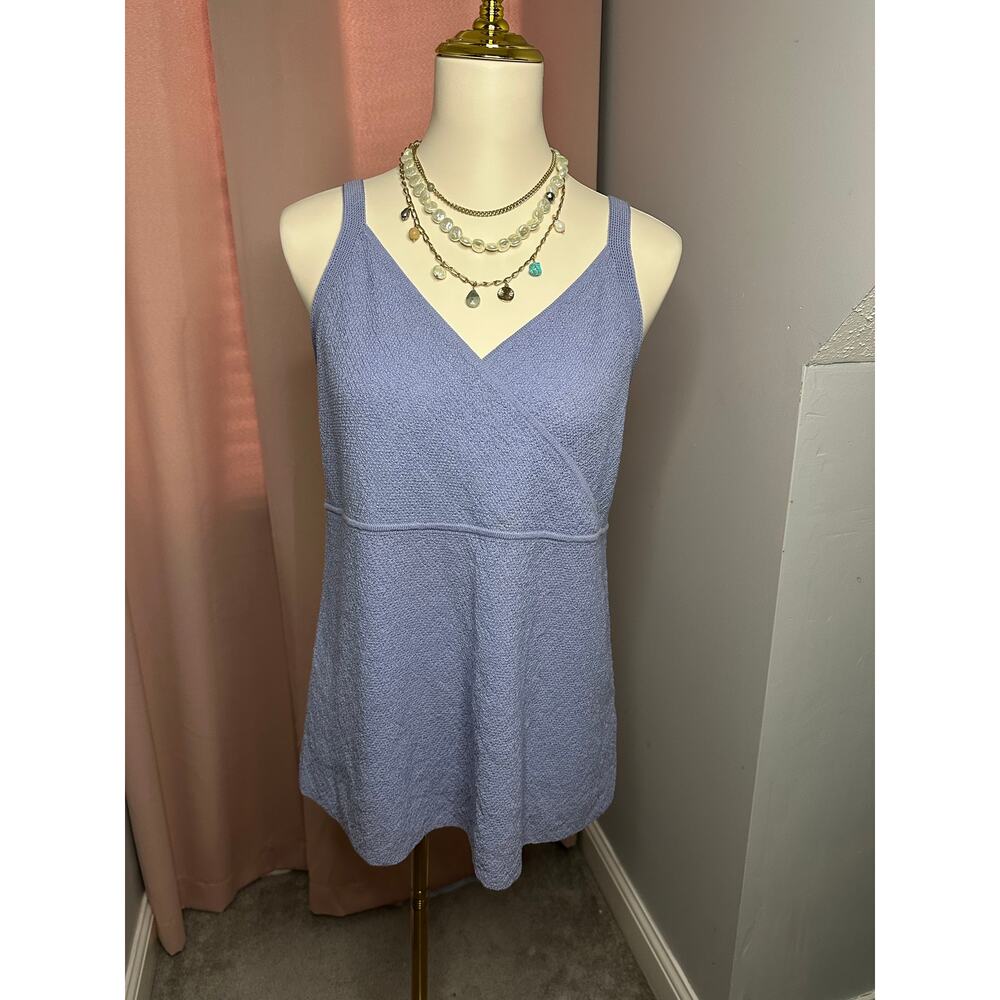 EUC Eileen Fisher Aster Blue Surplice Log Cami Top Sz Small Soft 100% Wool